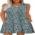 Detailed view of women sleeveless floral print mini dress with pockets for casual daily wear. - Pattern 4