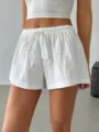 Women's white casual drawstring shorts, summer loose loungewear bottom for daily wear - S / Bottoms / White