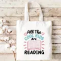 White canvas tote bag for books and shopping, durable shoulder bag with cute reading print. - 35*40cm / Off White