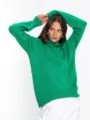 Close-up of the vibrant green turtleneck sweater featuring soft knit texture. - S / Tops / Green