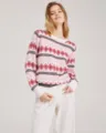 Women's pink geometric jacquard crew neck long sleeve knit sweater for autumn winter daily wear. - S / Tops / Pink