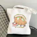 Cute Capybara print canvas tote bag, casual shoulder shopping bag with funny animal graphic design. - Style 9 / 35*40cm