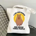 Cute capybara print canvas tote bag, casual shoulder handbag for daily shopping and travel. - Style 7 / 35*40cm