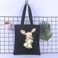 Cute cartoon rabbit print canvas tote bag, stylish casual retro shoulder shopping bag for students. - Style 10 / 35*40cm
