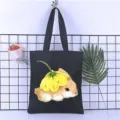 Detailed view of the cute cartoon rabbit print canvas tote bag showing graphic design. - Style 8 / 35*40cm