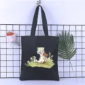 Cartoon rabbit print canvas tote bag, student fashion shoulder shopping bag for daily use. - Style 6 / 35*40cm