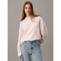 Casual loose knit crewneck sweater in soft light pink for women, cozy winter daily wear. - One Size / Tops / Light Pink