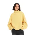 Women Yellow Oversized Turtleneck Sweater Autumn Winter Casual Loose Knit Pullover Tops - Lemon Yellow