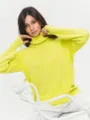 Detail view of women's neon yellow loose turtleneck sweater, comfortable autumn winter knitwear. - S / Tops / Neon Yellow