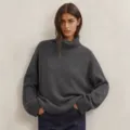 Women oversized grey turtleneck knit sweater, casual autumn winter warm pullover top. - S / Tops / Dark Gray