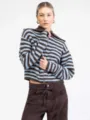 Women blue brown striped half-zip knit sweater casual cardigan top main studio view - S / Tops / Coffee/Light Blue