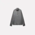 Grey mock neck knit sweater for women with button placket and cuff button details. - S / Tops / Gray