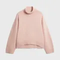 Pink turtleneck sweater, cozy loose fit cropped knitwear for women, stylish autumn winter top. - S / Tops / Pink