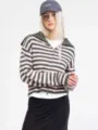 Women's striped quarter-zip knit sweater with lapel collar, cozy autumn winter pullover top. - S / Tops / Coffee/Pink