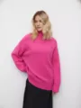 Pull a col roule oversize rose pour femme, chandail chaud et tendance pour l'hiver. - Rose rouge