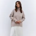 Women autumn winter casual loose turtleneck knit sweater beige long sleeve pullover - S / Tops / Khaki