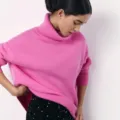 Pink turtleneck sweater for women, autumn winter loose knitwear long sleeve fashion daily wear. - S / Tops / Glitter