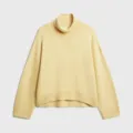 Women's yellow turtleneck sweater, casual loose knit pullover with long sleeves and ribbed hem. - S / Tops / Lemon Yellow