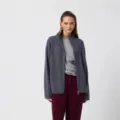 Women Dark Grey Ribbed Knit Zip Up Cardigan High Neck Casual Long Sleeve Sweater Jacket - S / Tops / Dark Gray