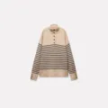 Women mock neck striped sweater knit pullover beige with buttons long sleeve knitwear top - S / Tops / Light Apricot And Black