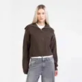 Brown oversized lapel zip cardigan sweater paired with white shirt and grey jeans variant option. - S / Tops / Coffee