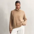 Casual beige turtleneck knit sweater for women, classic winter long sleeve pullover top - S / Tops / Camel