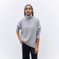 Grey turtleneck knit sweater for women, cozy loose fit casual long sleeve pullover top. - S / Tops / Light Gray