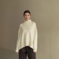 Cream turtleneck sweater, loose knit pullover, cozy autumn winter women fashion apparel. - S / Tops / White