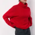 Women's red turtleneck sweater autumn winter loose knit pullover casual long sleeve top - S / Tops / Red