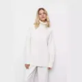 Women casual solid color long sleeve loose turtleneck knit sweater in white variant - S / Tops / White