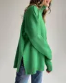 Green oversized turtleneck sweater variant, long sleeve knit pullover for women autumn winter. - S / Green