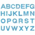 Epoxy resin blue glitter alphabet letter pendant details, DIY keychain accessories display. - Blue