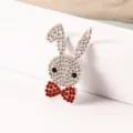 Rhinestone rabbit DIY patch with red bow, sparkling crystal applique for clothing and hair decor. - Rabbit