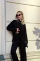Black turtleneck sweater and pants set for women, casual knitwear outfit for autumn winter. - Black