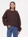 Womens autumn winter oversized crewneck knit sweater, dark brown model front view showcase. - S / Tops / Coffee