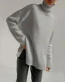Women's casual loose turtleneck knit sweater in light gray, soft autumn winter long sleeve top. - Light Gray