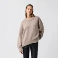 Women Oversized Crewneck Knit Sweater Khaki Casual Fall Winter Long Sleeve Pullover - Khaki