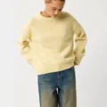 Women's casual crewneck loose knit sweater in light yellow, perfect for autumn and winter. - Light Yellow