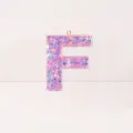Resin letter F keychain pendant with pink glitter sequins, cute DIY charm accessory. - Letter F