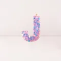Pink resin letter J keychain pendant with sparkly mixed color stars and glitter design. - Letter J