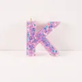 Resin letter K keychain pendant with colorful glitter stars, DIY accessories charm for bags. - Letter K