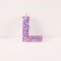 Epoxy resin letter L keychain pendant with mixed color glitter and stars DIY accessory - Letter L