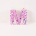 Pink glitter letter M resin keychain pendant, DIY sparkling alphabet charms accessories. - Letter M