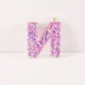 Resin glitter alphabet letter pendant diy keychain charm with colorful stars and gold loop. - Letter N