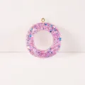 Pink glitter resin letter O pendant keychain diy accessory, shimmering star confetti charm style. - Letter O