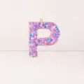 Resin letter P keychain pendant with colorful glitter and stars, DIY fashion accessory. - Letter P