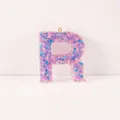 Resin letter R keychain pendant with colorful glitter stars, DIY charm accessory for bags. - Letter R