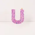 Pink glitter resin letter U keychain pendant DIY epoxy resin charm accessory item - Letter U