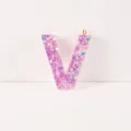 Resin letter V pendant with colorful glitter stars, perfect DIY keychain and jewelry craft item. - Letter V