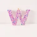 Glitter Resin Letter W Keychain Pendant Pink Star DIY Bag Charm Jewelry Accessory - Letter W